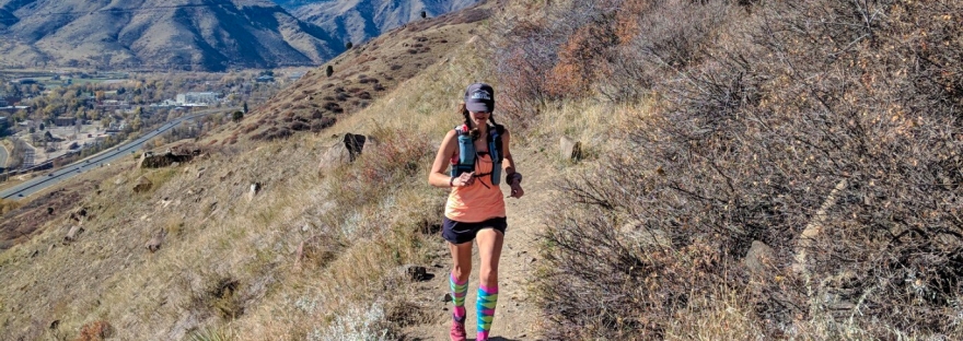 golden colorado, trail running, trail runner, woman running, running trails, north table mountain, salomon trail running, compression socks